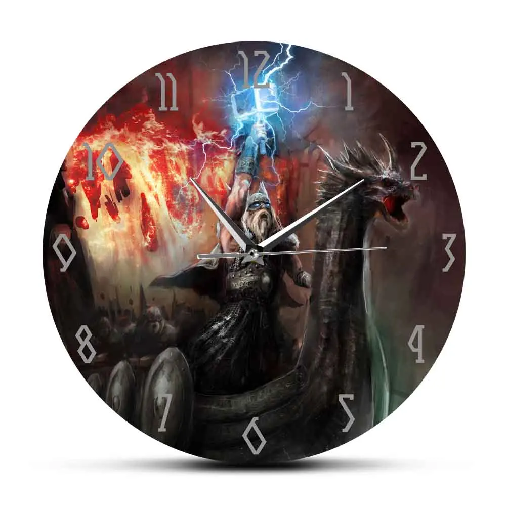 Norse Mythology God of Thunder Lightning Modern Wall Clock Viking Home Decor Son of Odin Asgard Ruler Silent Movement Wall Watch