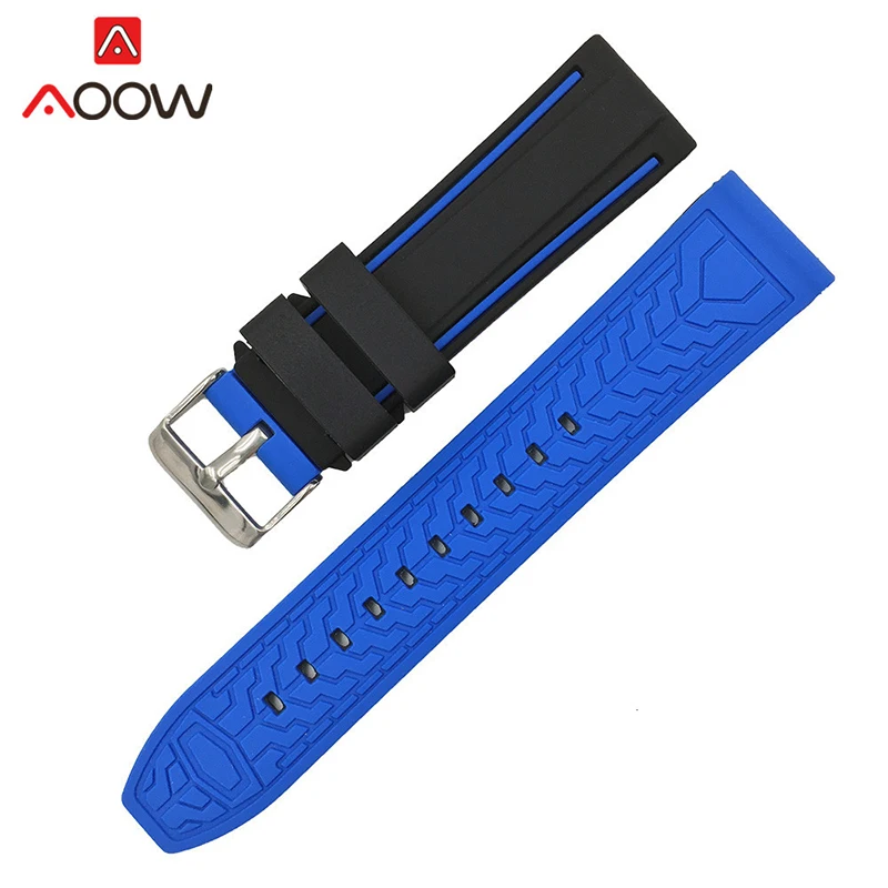 Soft Silicone Sport Watchband 20mm 22mm 24mm 26mm Rubber Diving Waterproof Men Replacement Bracelet Band Strap Watch Accessories