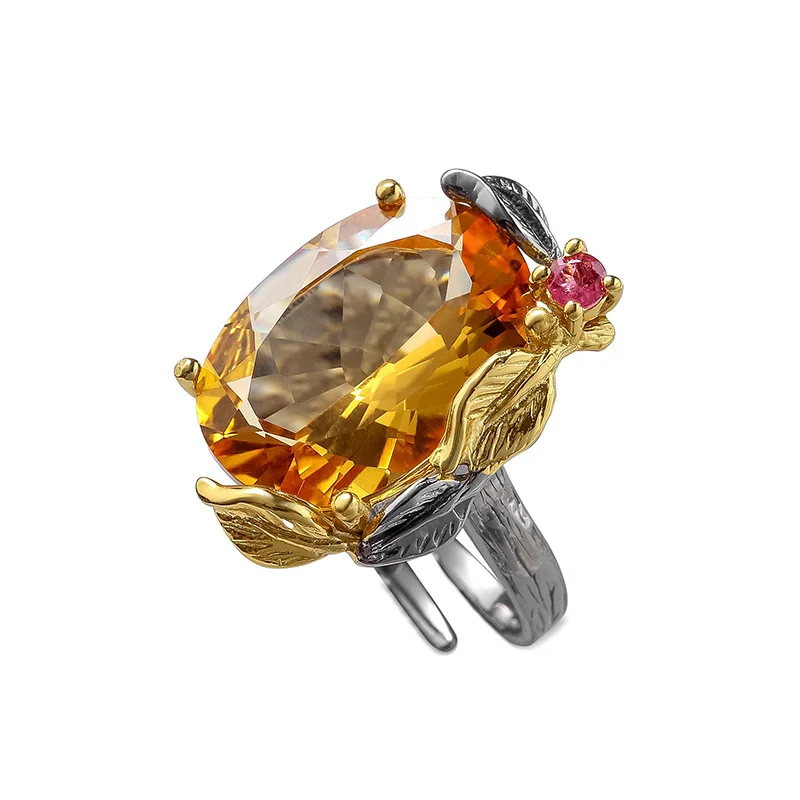 

BAOWA JEWELRY Natural Amethyst Ring Genuine Gemstone 925 Silver Citrine Handmade Customized Baroque Rings Classic Fine Jewelry