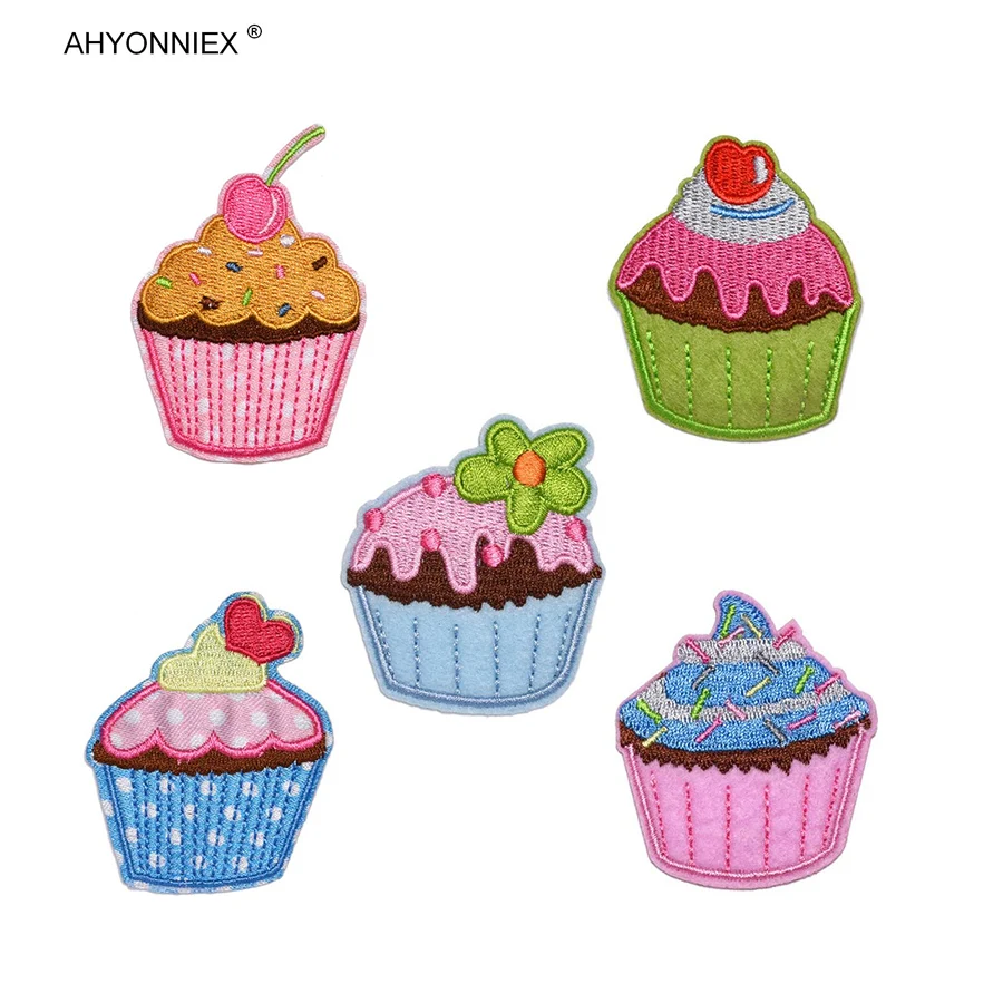 5 Pieces Icecream Cupcake Embroidered Patch for Clothing Iron on Sew Applique Cute Patch Fabric Badge Garment DIY Accessories