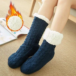 Calcetines de invierno para mujer, calcetín grueso, cálido, suave y peludo, zapatos antideslizantes para el hogar, regalo de Navidad, calcetín tejido para dormir en el suelo