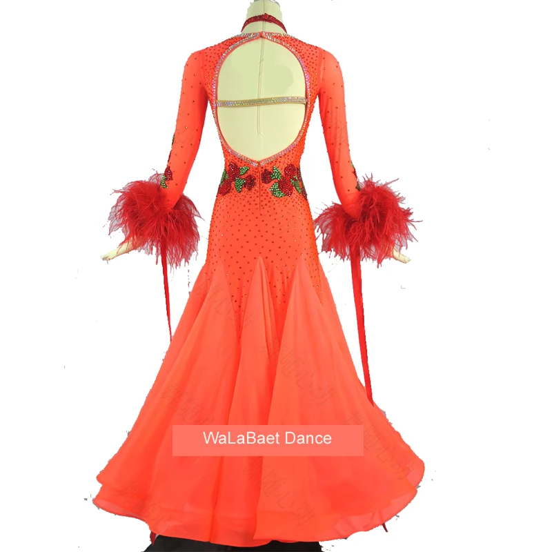 Vestidos de dança de salão de baile padrão de penas femininas valsa flamenco vestido traje trajes de dança