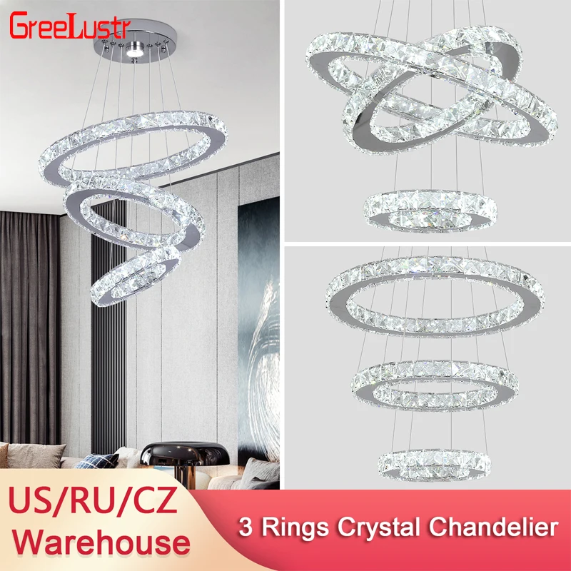 Luxury Rings Chandeliers For Dining Room Stainless Steel Modern Home Decor Hanging Lighting K9 Crystal Light Ceiling Chandeliers