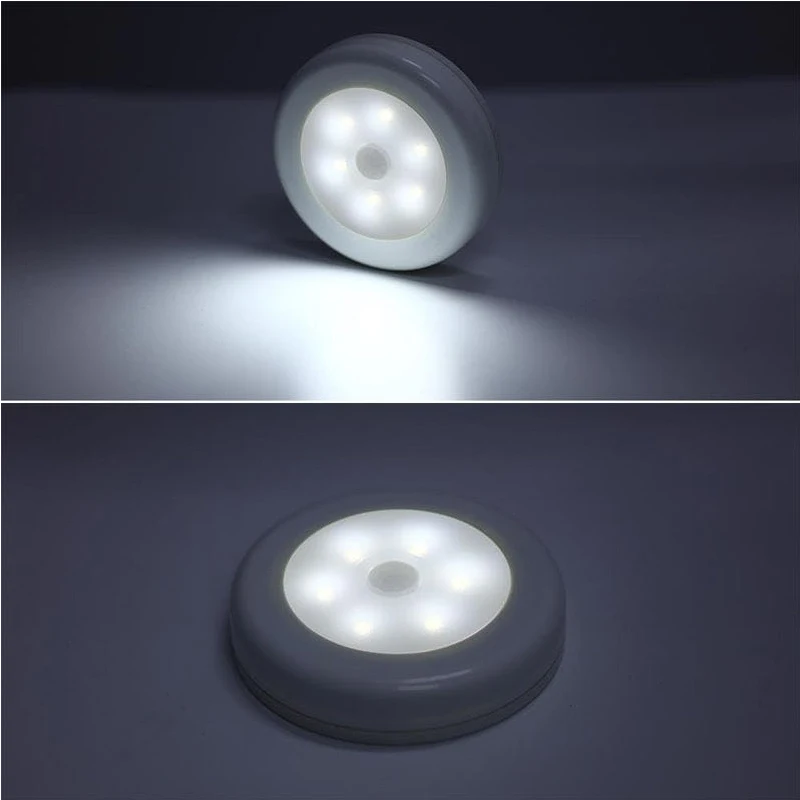 6LEDs Round Sensor Lights Wall stairs Night Lamp PIR Motion Sensor Induction Closet light for under cabinet bedroom kitchen