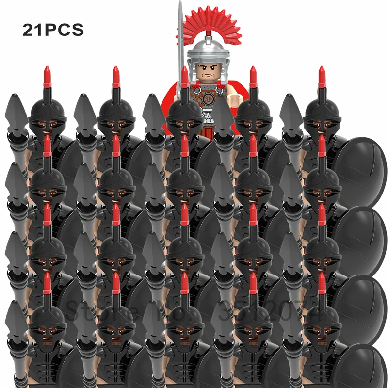 21PCS Medieval Castle Knights Kingdom Figures Centurion Spartacus Army Sets Market Helmet Weapons Building Blocks Kids Gift Toys