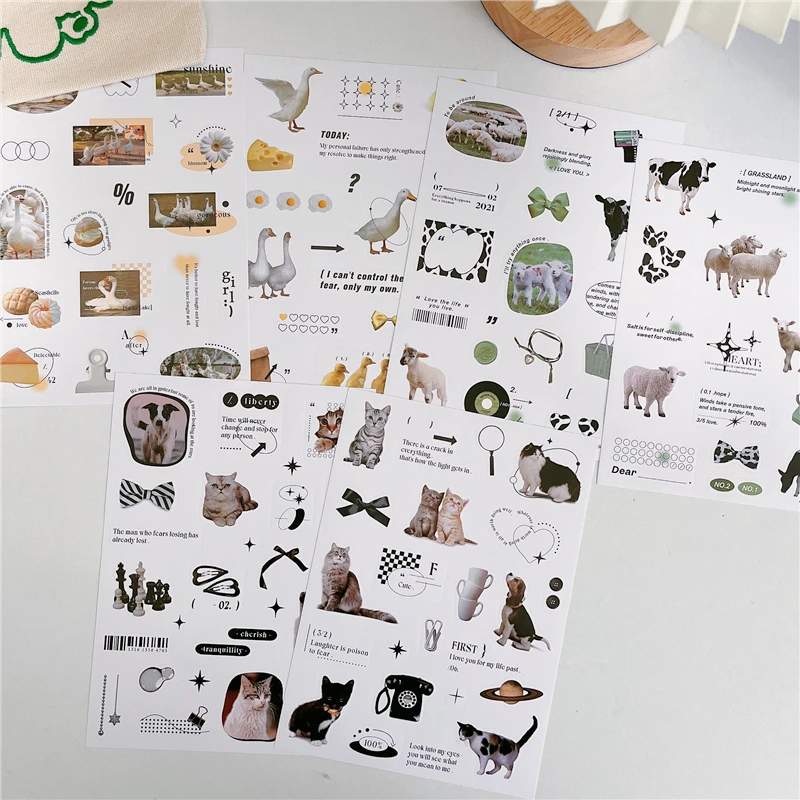 2 Pcs Kawaii Animal Cat Cow Vintage Sticker Decorative Stationery Scrapbooking Diy Material Diary Album Stickers School Supplies