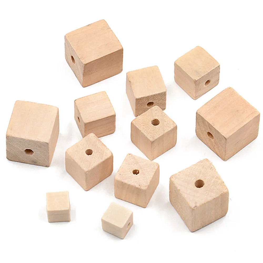 5/10pcs Cube Square Shape Natural Wood 15mm 20mm 25mm 30mm Loose Handcraft Beads for DIY Crafts Jewelry Making 10pcs