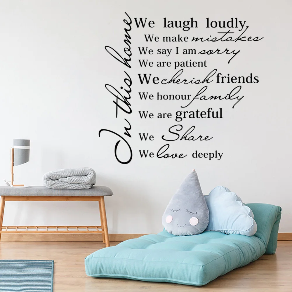 Family Rules "In this house we laugh loudly..." Vinyl Wall Stickers House Quotes DIY Wall Decals For Home Living Room Decoration