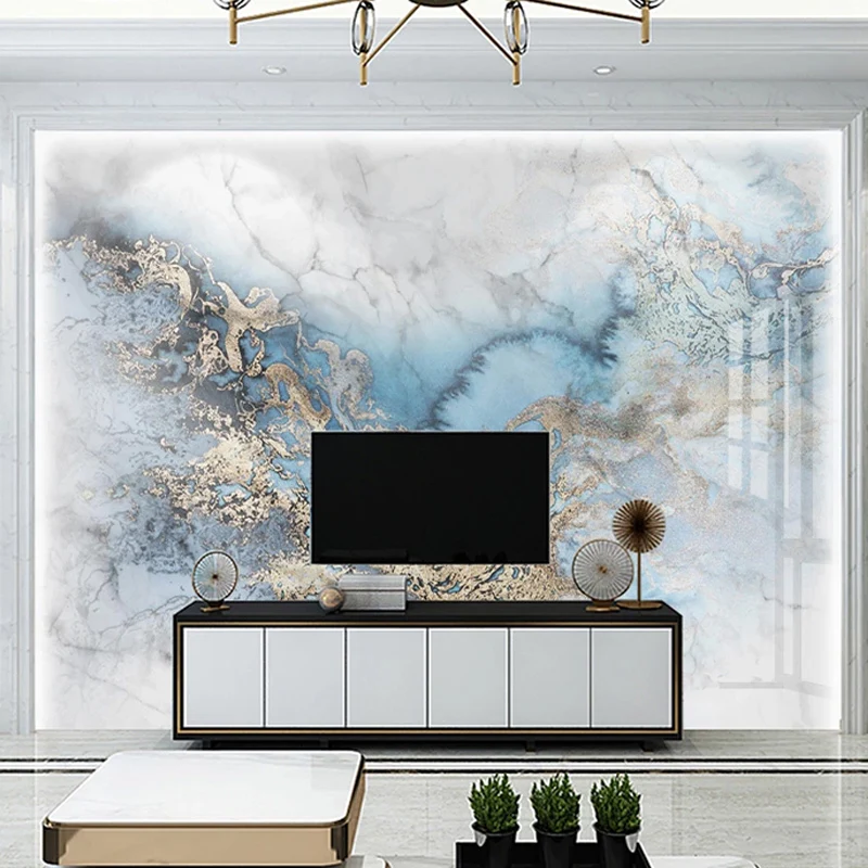 

Современные 3D-обои под синий мрамор любого размера для гостиной, фона для телевизора и дивана, декоративный постер для дома, съемные обои
