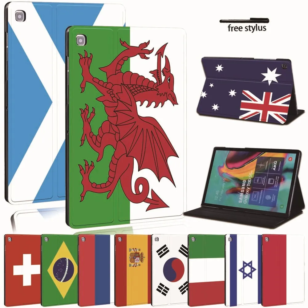 

Case For Samsung Galaxy Tab A A6 7"10"/A7 10.4 A7 LITE /A8 10.5/E/S5E/s6 lite/S7/S8 -National flag PU Leather Tablet Stand Cover