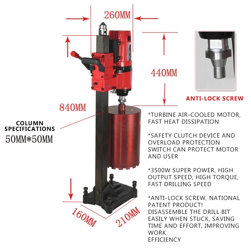 300MM 3.8KW High Power Electric Concrete Complex Core Diamond Drill Machine Professional Project Water Wet Core Drilling Machine