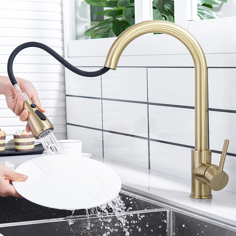 

Kitchen Faucets Single Handle Pull Out Water Tap Single Hole Handle Swivel 360 Degree Water Mixer Tap Brass Kitchen Faucet