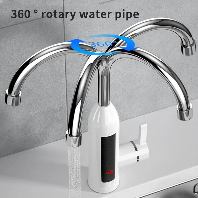 

360° 3000W Fast Heater Rotatable Bathroom Kitchen Heating Tap Water Faucet Tankless Cold Hot Heater with LED Digital Display