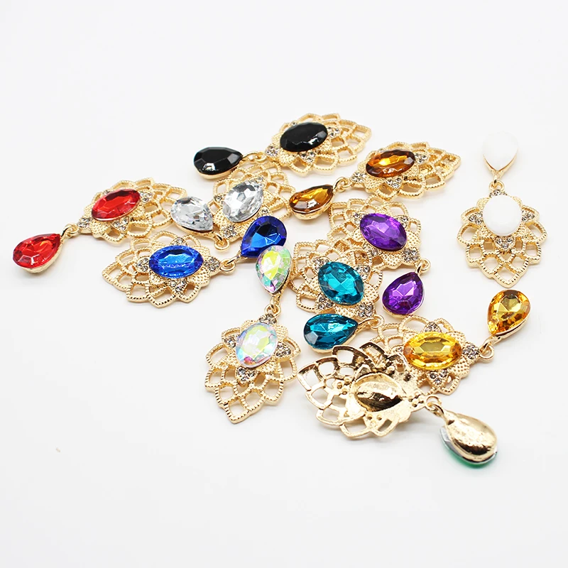 

New 10pcs 23*51mm alloy golden rhinestone acrylic pendant DIY clothing wine glass brooch bowknot jewelry decoration accessories