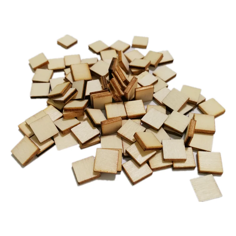 100pcs 10mm DIY Square Blank Wood Natural Slices Wooden Squares Cutouts for DIY Crafts Painting Staining Burning Coasters