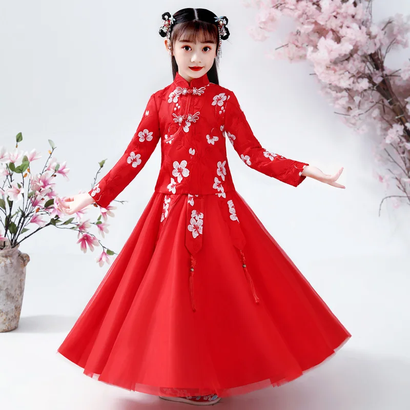 Trẻ Em Thêu Cổ Hanfu Trẻ Em Trung Quốc Đáng Yêu Đường Phù Hợp Với Truyền Thống Đảng VÁY ĐẦM Chụp Ảnh Thực Hiện Trang Phục