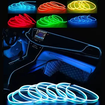 1 M/3 M/5 M ภายในรถ Led โคมไฟตกแต่ง EL สายไฟนีออนสําหรับ Auto DIY ยืดหยุ่น Ambient Light USB Party บรรยากาศไดโอด