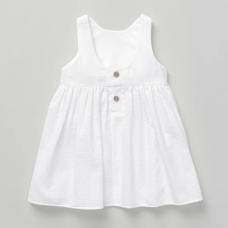 Girls Textured Cotton Sleeveless White Dress 2024 Summer New Toddler Baby Girl Round Neck Button Low-Back Kids Dresses TZ79