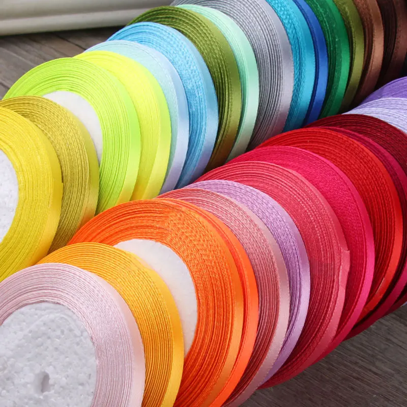 6mm Seidensatinbänder Länge 25 Yards/Rolle Weihnachtsfeier Hochzeitsdekoration Bänder DIY Mädchen Haarschleifen Accessoires – Detail 3
