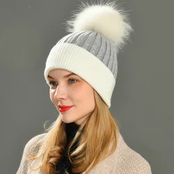 Jxwatcher Women Winter Fur Ball Cap Cashmere Hats Beanie Cap Woman Female Warm Rabbit Fur Blend Knitted Fur Ponpon Hat Caps