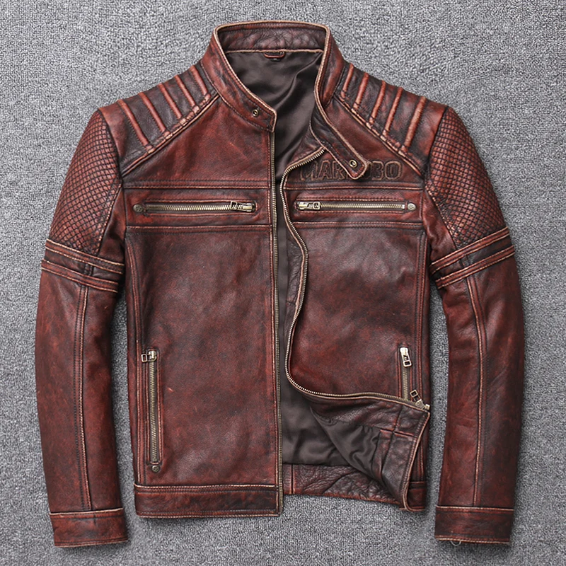 100% Genuine Leather Jacket Men Autumn Winter Clothes 2020 Streetwear Men's Cow Coat Slim Fit Moto Biker Leather Jacket U-15718