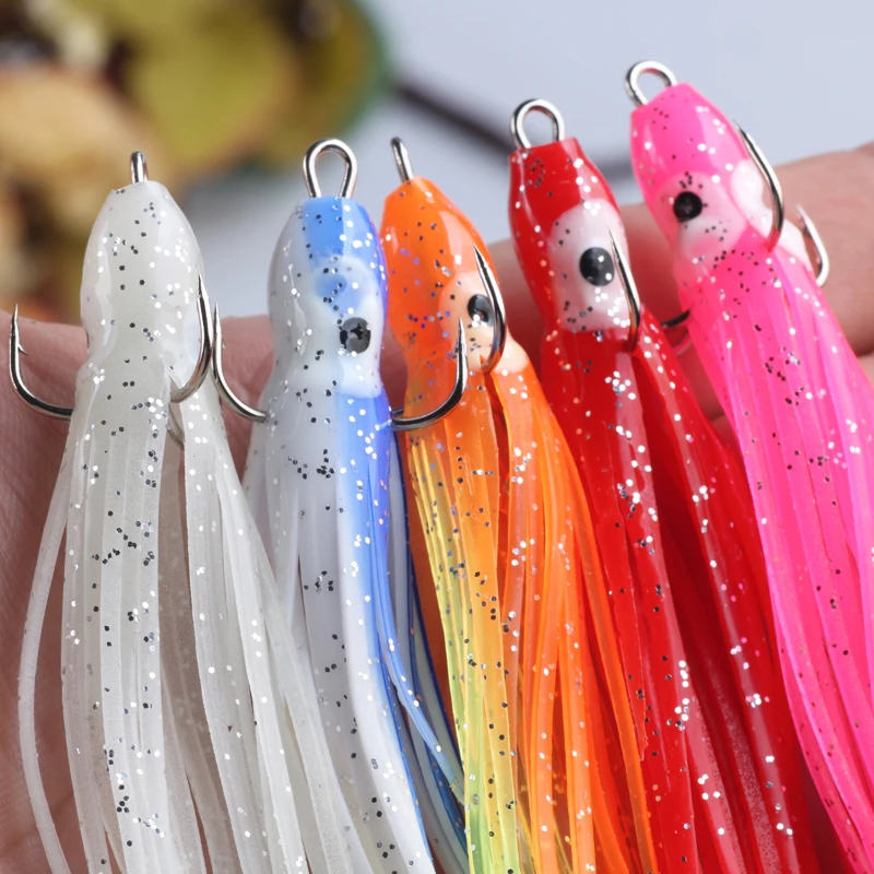 POETRYYI 1Pc Soft Octopus Fishing Lures For Jigs Mixed Color Luminous Octopus Skirts Artificial Jigging Bait Squid Skirt Octopus