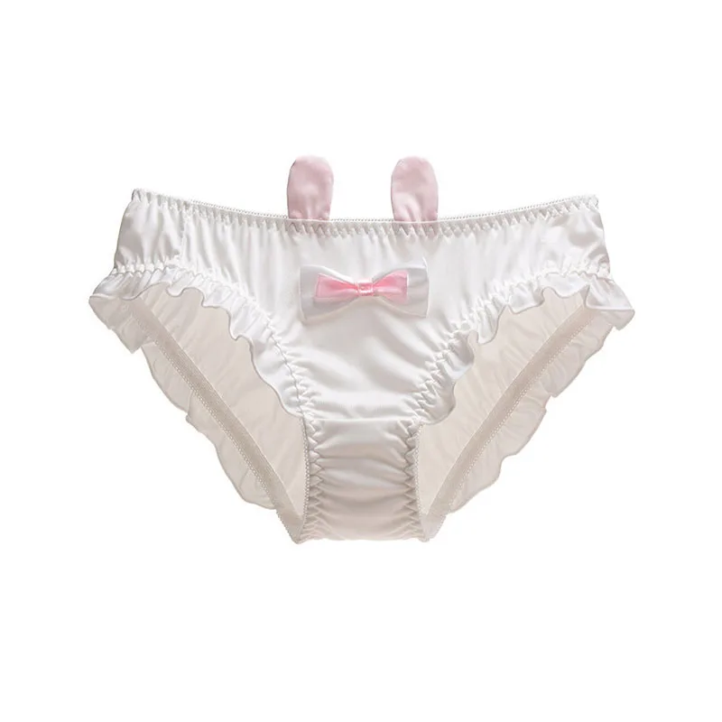 Rabbit Ears Three-Dimensional Women Underwear Milk Silk Ruffle Low Waist Girl Panties Japanese Style Cute Lovely Female Breifs