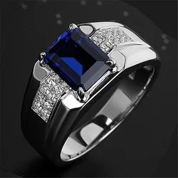 Business Men's Ring New Rectangular Blue Gem Ring Classic Personality  Men's Wedding Ring Cocktail Party Jewelry Birthday Gift