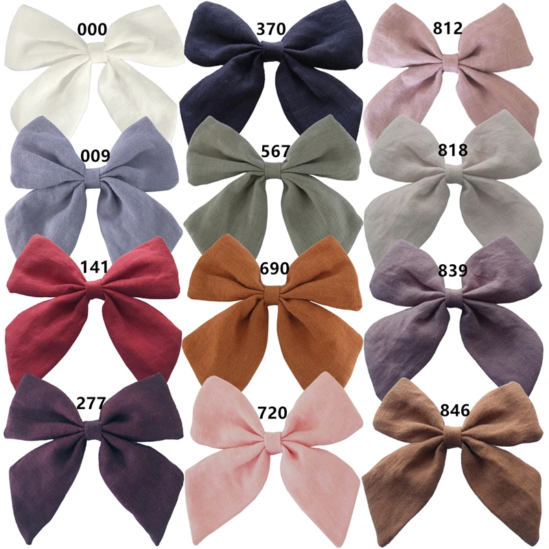 2 PCS Boutique Linen Fabric Bows Baby Girls Women Cotton Hair Clips Sailor Bows Barrettes Hair Accessories Hairgrips Headwear