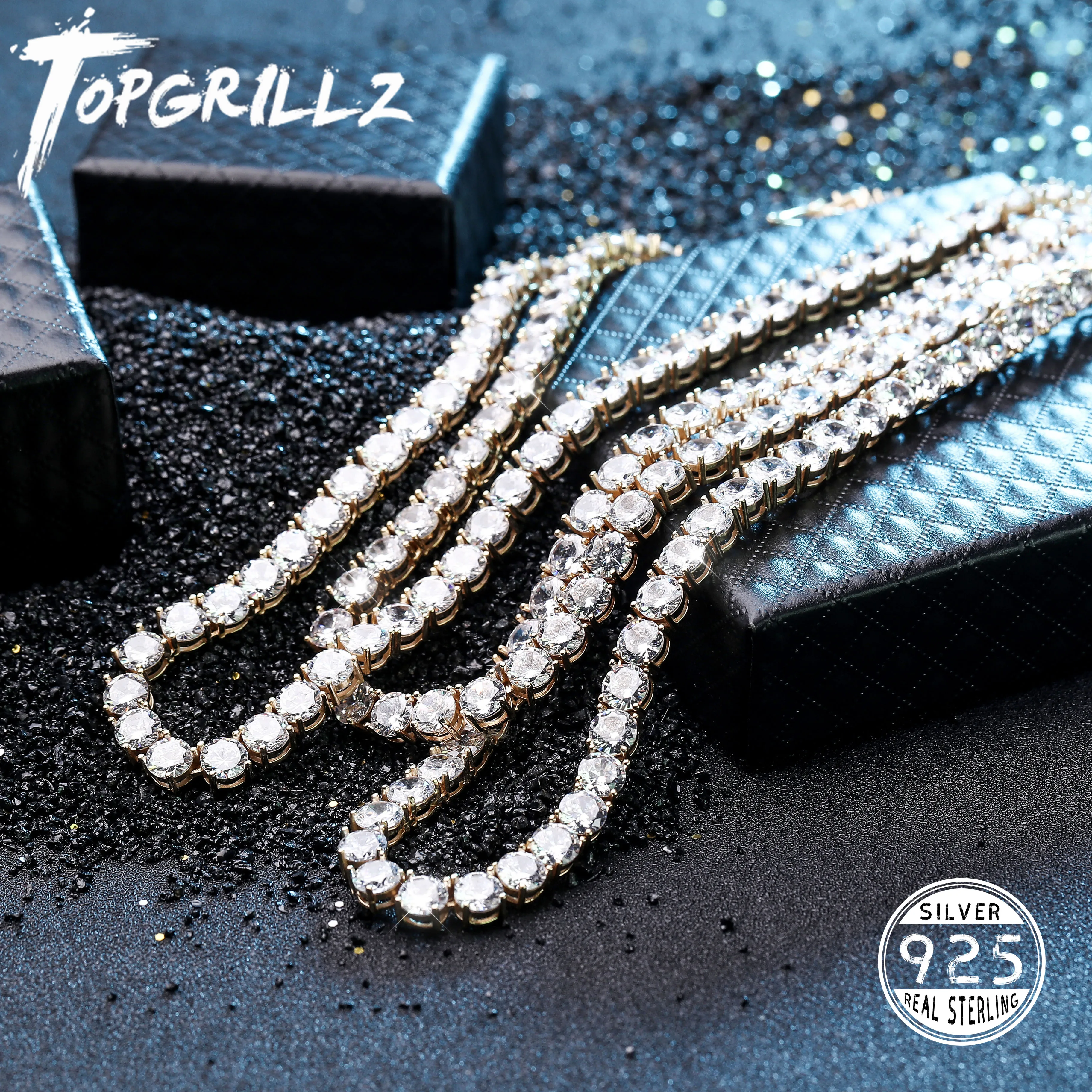 Nowy naszyjnik męski ze srebra próby 925 3-6 mm Bling CZ Iced Out Hip Hop Link Łańcuch tenisowy Srebrny złoty naszyjnik Biżuteria na prezent
