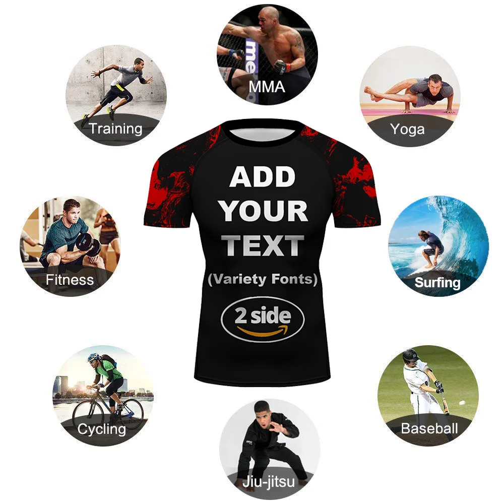 Customized & Personalized Text Short Sleeve Athletic Tees Running Baselayer Training Rash Guard, MMA, BJJ, No-Gi, Cross