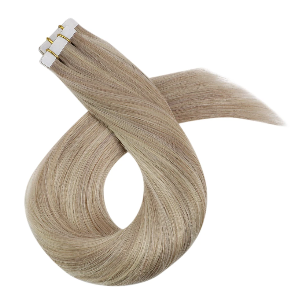 Moresoo Human Hair Extensions Tape In Remy Ash Blonde Hoogtepunt Haar Zijdezacht Steil Haar Extensions 100% Echte Tape In Human haar Moresoo Menselijk Haar Extensions Tape in Remy Ash Blonde Highlight - afbeelding 2