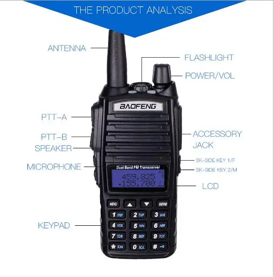 Baofeng – walkie-talkie portable, émetteur-récepteur FM VHF UHF, Radio bidirectionnelle, Station de Radio CB, UV82, 1 ensemble