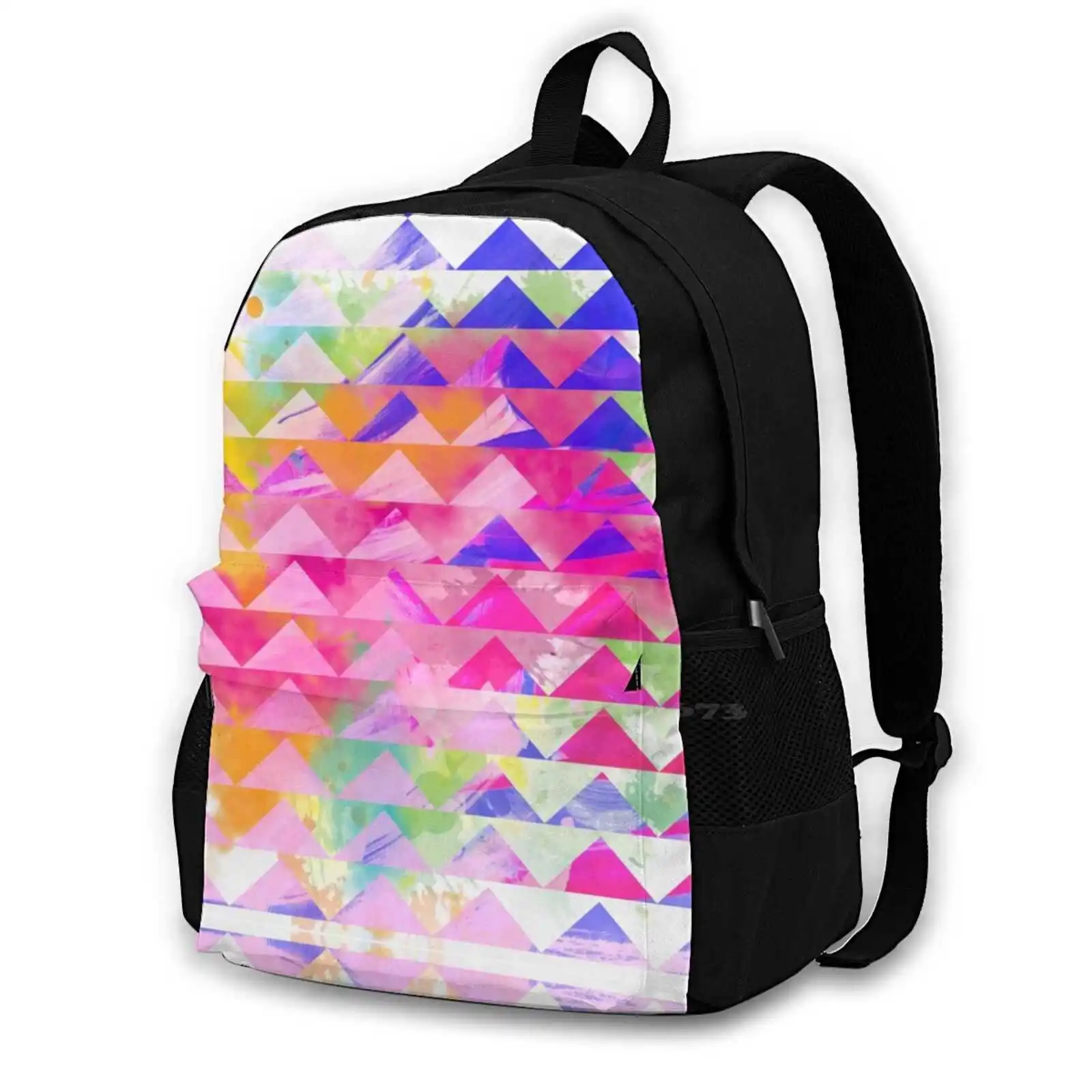 Paint Bag Backpack For Men Women Girls Teenage Pink Blue White Black Color Purple Triangle Green Yellow Orange