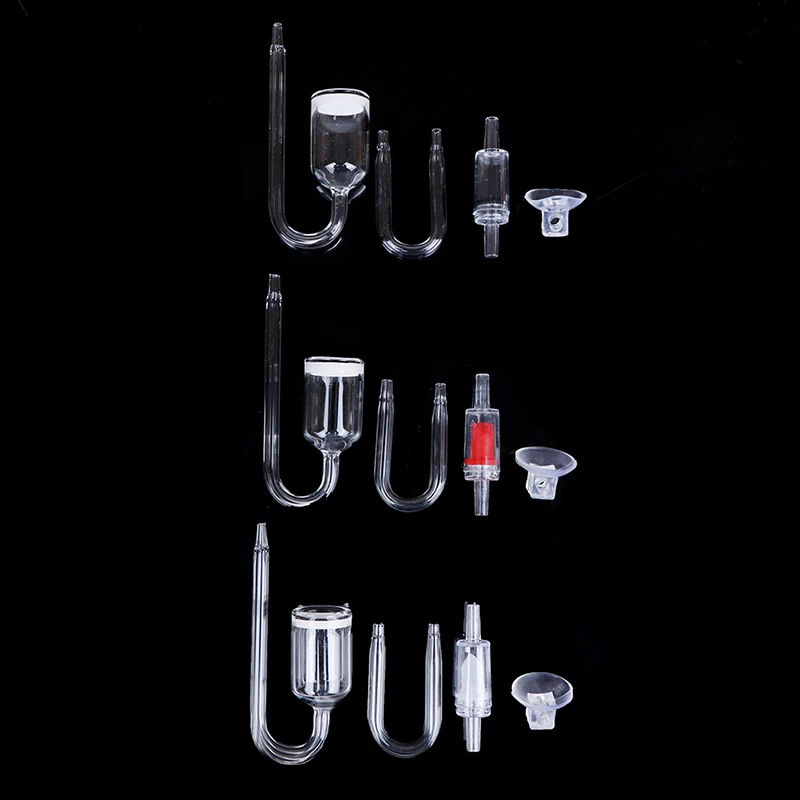 Aquarium Glass CO2 Diffuser Check Valve U Shape Glass Tube Suction Cup Kit For Fish Tank Aquarium Check Valve Set CO2 Atomizer