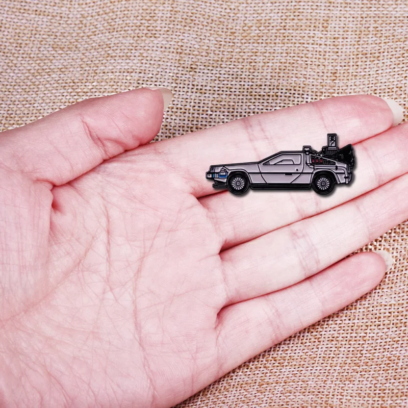 Back to the Future DeLorean DMC-12 brooch Time Machine badge 80's sci-fi movie brooch