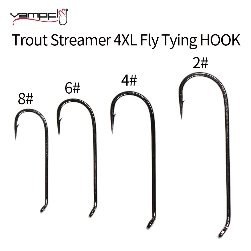 Vampfly 20pcs Barbed Black Nickle 4XL Trout Streamer Fishing Fly Tying Hook Woolly Buggers Muddlers Zonkers Fly Tying Hooks