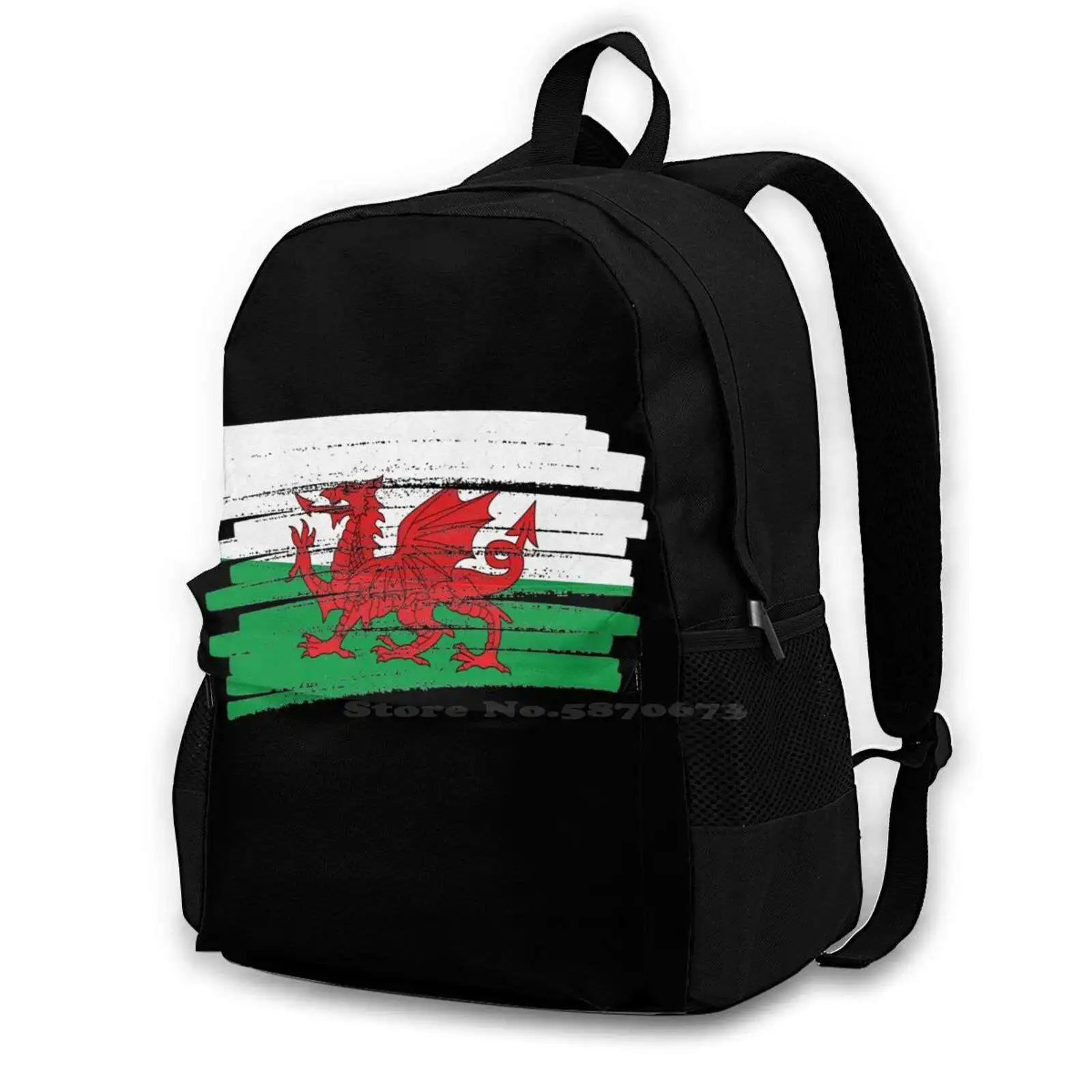 Wales Grunge Flag Design 3d Print Design Backpack Casual Bag Wales Friend Depicts Womens World Green Kids White Grunge