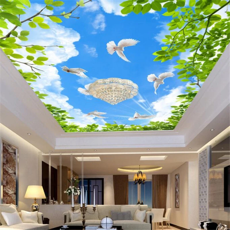 

Custom Ceiling Zenith Mural wallpaper 3d Blue Sky White Clouds Dove Nature Landscape Photo Mural Ceiling Wall paper tapety обои