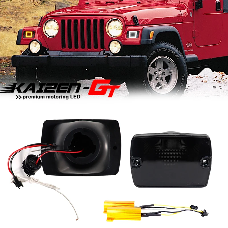 Switchback Amber & White LED Front Turn Signal Light w/ DRL Daytime Running Light /Driving Light For 1987-1995 Jeep Wrangler YJ