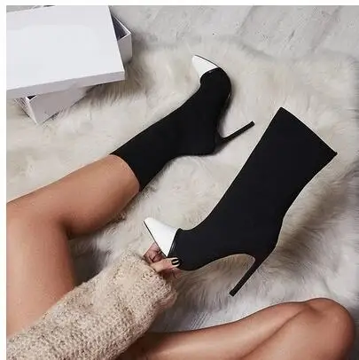 

femmes chaussures autumn winter black thin high heels ankle boots for woman Stiletto sock botas pointed toe ladies shoes