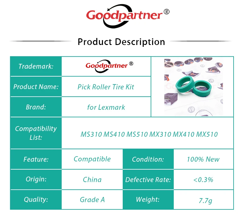 10X 41X0918 41X0547 40X8296 Pick Roller Tire for LEXMARK MS310 MS312 MS315 MS410 MS415 MS510 MS521 MS610 MX310 MX317 MX410 MX417