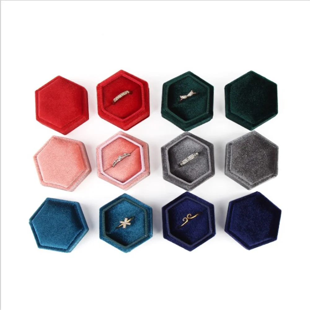 Boîte à matiques hexagonale en velours avec poignées, étui à bijoux avec couvercle amovible, porte-boucle d\'oreille, rangement pour pendentif,