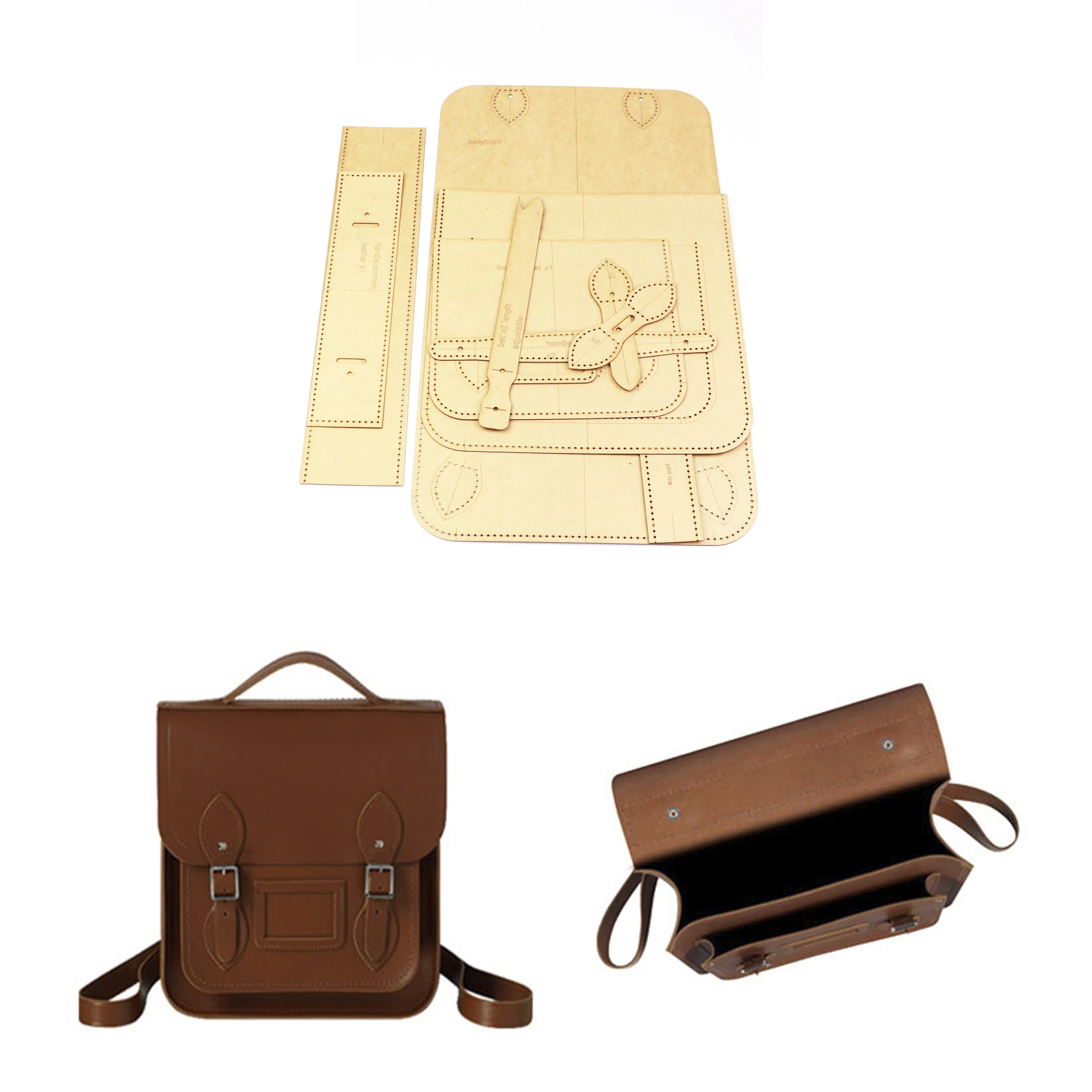 

DIY leather craft backpack 500gsm kraft paper sewing pattern hollowed stencil template 22x24x8cm