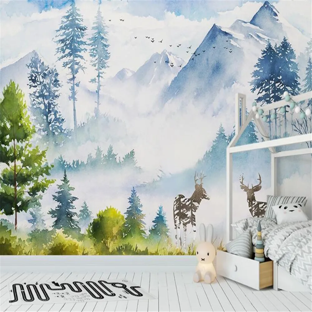 

Milofi custom size 3D printing wallpaper mural Nordic minimalist hand-painted elk forest scenery children background wall