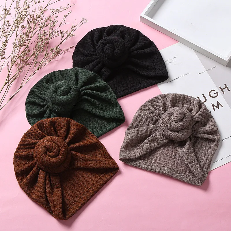 Waffle Crochet Knit Turban Hat 3M-5T Toddler Infant Baby Girls Beanies Snails Boutique Bonnet Fashion Hair Accessories image 2