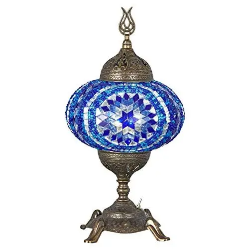 (15 Colors) Battery Operated Mosaic Table Lamp with Built-in LED Bulb, english Moroccan Handmade Mosaic Table Desk Bedside Mood