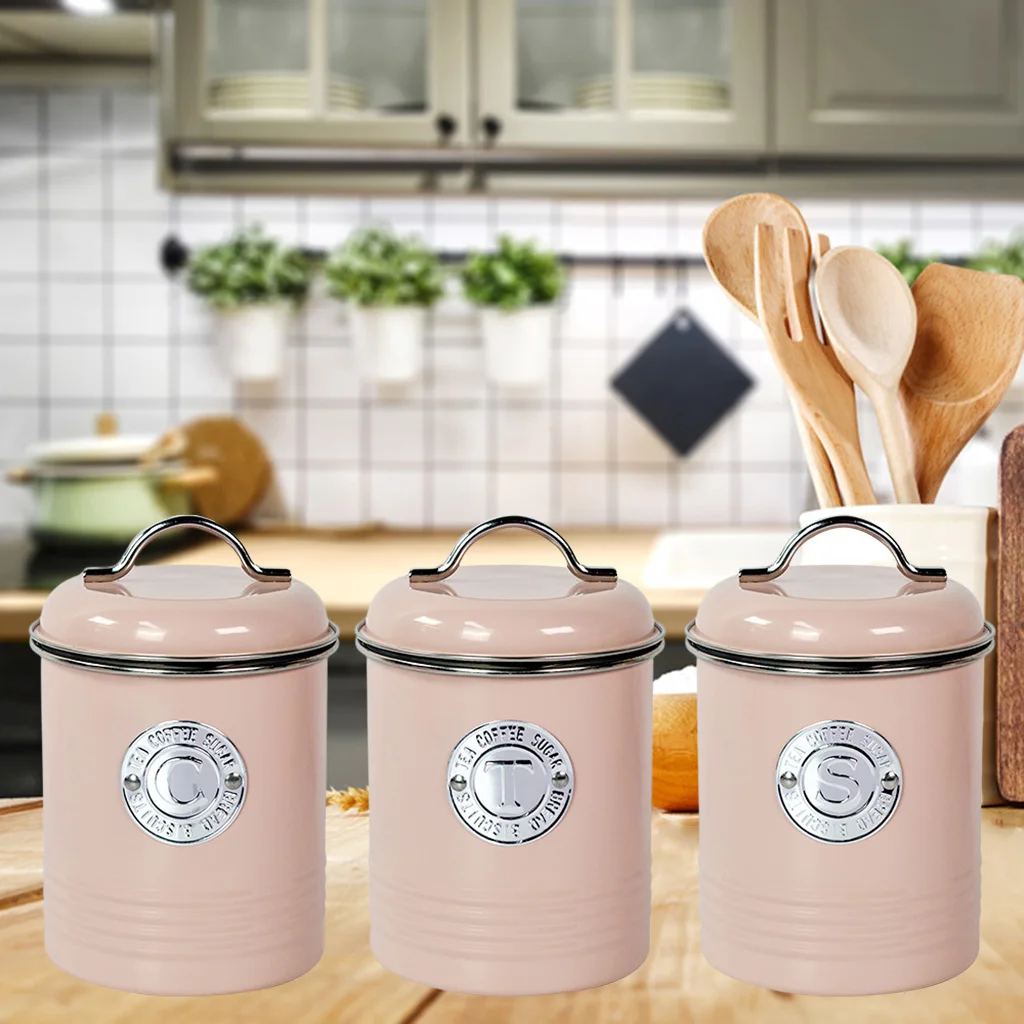 3pcs/Set Kitchen Storage Jars Household Organizer Pots for Tea Coffee Potatoe Kitchen Counter Food Flour