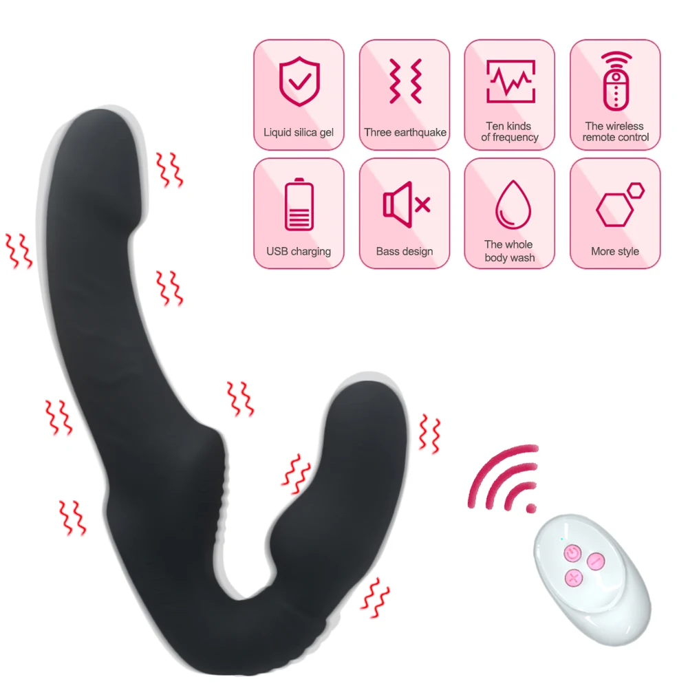 Strapless Strap-on Dildo Vibrator with Remote Control for Women Lesbian Couples G-Spot Double-Ended Adult Sex Toys with 10 Modes