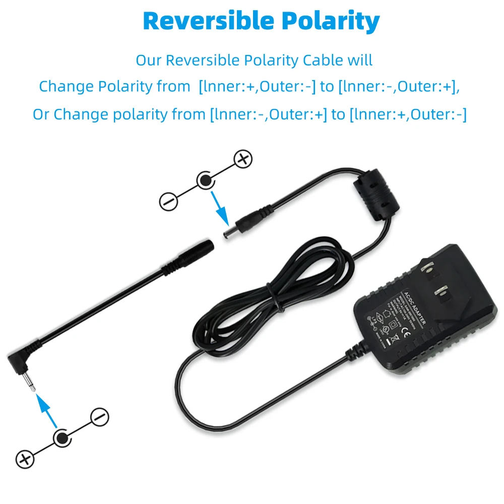 2 Pieces of Reverse Polarity Cable 90 Degree Right Angle DC Power Extension Cord for Piano Guitar Keyboard Pedal